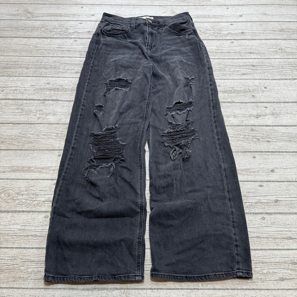 SO Goods For Life Jeans Women's 9/29 Black Distressed Super High Rise 90s Baggy